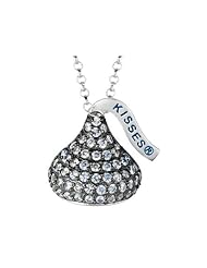 June Birthstone CZs Medium Flat Back Shaped Hershey`s Kiss Pendant- 16 to 18 Inch Adjustable Chain Included in 925 Sterling Silver