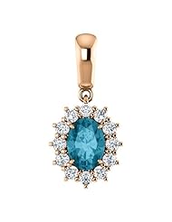 18K Rose Gold 7.00x5.00mm Oval Cut London Blue Topaz and Diamond Pendant -- LIFETIME WARRANTY