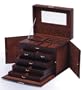 Brown LEATHER JEWELRY BOX / CASE / STORAGE / ORGANIZER WITH TRAVEL CASE AND LOCK