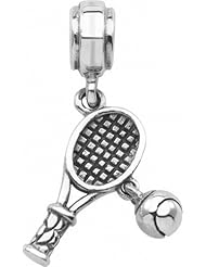 Persona Sterling Silver Dangling Tennis Charm Charm fits Pandora, Troll & Chamilia European Charm Bracelets
