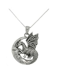 Sterling Silver Moon and Dragon Necklace