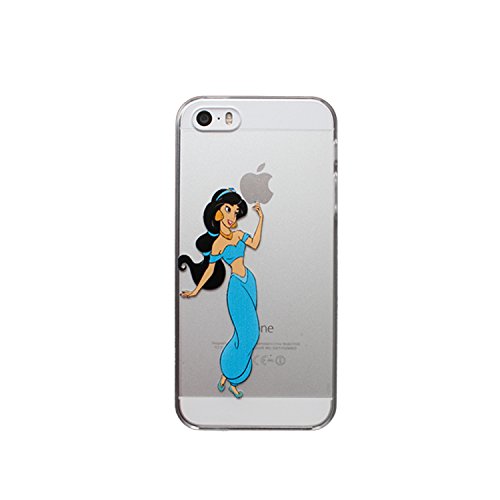 Disney Princess Eating/ Holding Apple logo Sleeping Beauty Aurora Cinderella Tangled Rapunzel Alice in Wonderland Aladdin Jasmine Snow White Frozen Elsa The Little Mermaid Ariel Holding Logo Clear Hard skin Case For Apple iPhone 5 5S (Jasmine 5/5S)