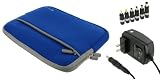 rooCASE 2n1 Lenovo S10-2 2957-LGU 10.1-Inch Black Netbook Sleeve Case with AC Wall Adapter Charger (Invisible Zipper Dual-Pocket - Dark Blue)