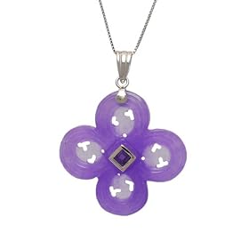 Sterling Silver Lavender Jade and Amethyst Flower Pendant on Chain, 18 by Amazon.com Collection