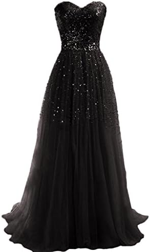 Mic Dresses Sweetheart Long Women's Evening Ball Gown Party Prom Bridesmaid Dress (US 16, Black)