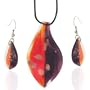 Orange And Purple Teardrop Earrings Pendant Murano Glass Jewelry Set