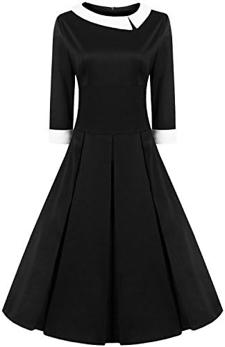 Jabey Women's Peter Pan Collar Full Circle Swing Dress (Large, Black)