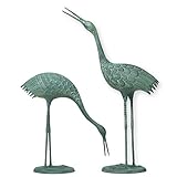 Pair of Aluminum Cranes Garden Figurines GREEN 2 Pc Set