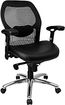 Hot Sale Flash Furniture LF-W42-L-GG Mid-Back Super Mesh Office Chair with Black Italian Leather Seat and Knee Tilt Control