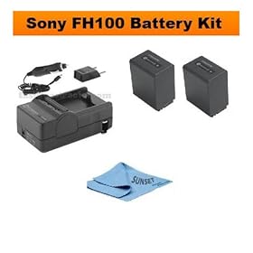 2 REPLACEMENT SONY NP-FH100 (NP-FH70, NP-FH50) BATTERIES AND HOME AND CAR RAPID CHARGER FOR THE SONY DCR-SR42, SR45, SR47 CAMCORDERS