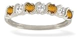 14K White Gold Genuine Round Citrine and Diamond Ring