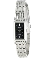 Seiko Womens SUP043 Stainless Steel and Black Dial Baguette Solar Watch