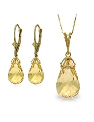 14k Yellow Gold Necklace and Leverback Earrings with briolette Citrine