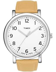Timex Womens Classic Style Big White INDIGLO Dial Peach Leather Strap Watch T2N477