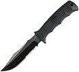 SOG Specialty Knives & Tools E37TN-CP Seal Pup Elite Knife with Part-Serrated Fixed 4.85-Inch Steel Blade and GRN Handle, Black TiNi Finish