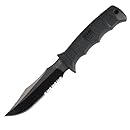 SOG Specialty Knives &amp; Tools E37TN-CP Seal Pup Elite Knife with Part-Serrated Fixed 4.85-Inch Steel Blade and GRN Handle, Black TiNi Finish