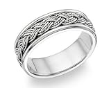 14K White Gold Braided Wedding Band Ring
