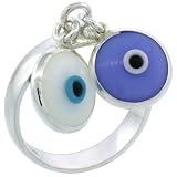 Sterling Silver White & Blue Color Double Evil Eye Ring (Available in Sizes 6 to 9)