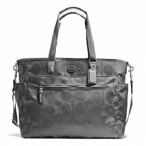 COACH Signature Nylon Baby Bag in Silver / Grey 77577 All Travel Bag