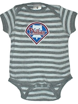 MLB Newborn Baby Love My Team Striped Creepers Made In The USA (0-6 Months, Philadelphia Phillies)