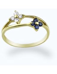 14K Baby Ring Blue And White Cluster Yellow Gold Ring Size 2 To 5 For Baby, Kids And Teens