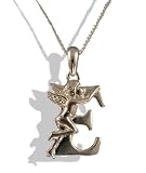 Solid Silver Winged Angel Cherub Initial Letter Pendant E