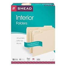 Smead Folder, Letter, Interior, 1/3 Cut Tab, Manila, 100 Per Box (10230)