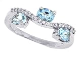 0.99Ct Three Stone Oval Aquamarine Ring with Diamonds in 14Kt White Gold