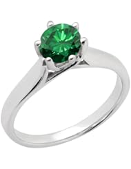 1.10 Ct Round Green SI1/SI2 Diamond 18K White Gold Ring