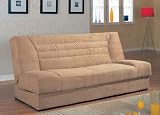 Futon Sofa Bed with Storage Area in Tan Microfiber