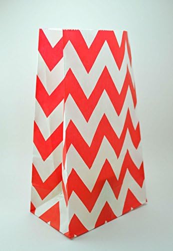 Red Chevron Stand Up Paper Favor Bags - Flat Bottom Bags - Set of 24