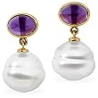 14K Yellow Gold Paspaley South Sea Cultured Pearl and Amethyst Earrings - 12.00mm