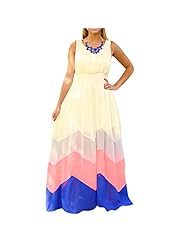 Chevron Print Chiffon Sleeveless Maxi Dress 