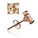 Jewelry : Rose Gold vermeil (24k Gold over Sterling Silver) Champagne cubic zirconia stone square stud Earrings