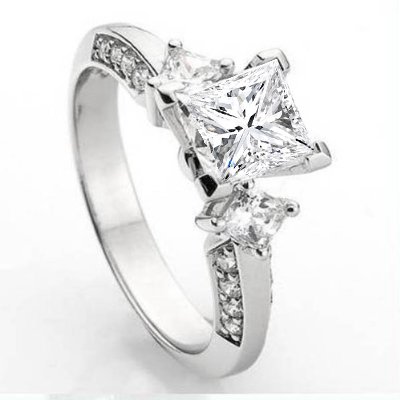Cheap 14k White Gold Princess & Round Diamond Ladies Bridal Semi Mount Ring Engagement 1/2 CT (0.50 cttw, H-I Color, I1 Clarity) Center not included