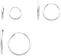 14K White Gold 3 Pair Set Endless Hoop Earrings
