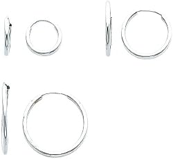 14K White Gold 3 Pair Set Endless Hoop Earrings
