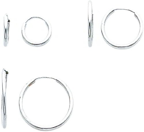 14k White Gold 3-Pair Set - Endless Hoop Earrings SE1292