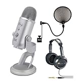 Blue Microphones Yeti USB Condenser Plug-and-Play Microphone with Studio Headphones and Microphone Pop Filter