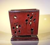 Bonsai Boy's Ceramic Orchid Pot with Attached Tray <br>8.25x7.25 Tall<br>Parisian Red Color - Square<br>Sized to fit 8.0 Plastic Growing Pot