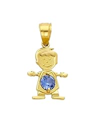 14K Yellow Gold December CZ Birthstone Boy Charm Pendant for Baby and Children (Deep Blue)