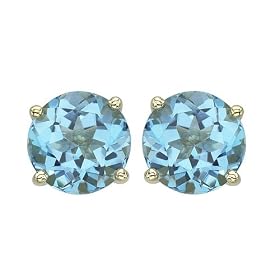 14K Yellow Gold 8 x 8 MM Prong Set Blue Topaz Earring Studs by Blue-Topaz Sets