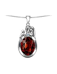 Original Star K (tm) Loving Mother And Father With Child Pendant With Oval 11x9mm Simulated Garnet in .925 Sterling Silver