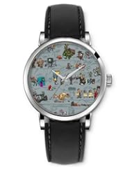 SPRAWL Aanalog Fashion Series Silver Ladies Watches of Genuine Black Leather Strap,Unique Wrist Watch for Women Girls Designed with Cartoon characters