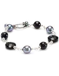 Honora "Skinny Jeans" Black Freshwater Cultured Pearl with Black Onyx Toggle Bracelet, 8"