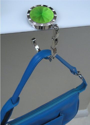3 Green w/Swarovski Crystal FOLDING Chatt Purse Hooks & Pouches in Gift Boxes