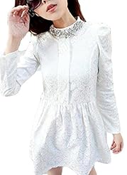 Mandarin Collar Cotton/Polyester Long Sleeves Lace Mini Dress 