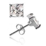 Sterling Silver .925 Diamond cz Stone Square 5mm Stud Earrings