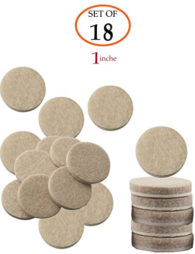 Self-Stick Beige Round Felt Pads 18-Piece Value Pack for Furniture Legs Protect Tile Linoleum Vinyl Wood Floors - 1 inch, (thickness: 5mm)