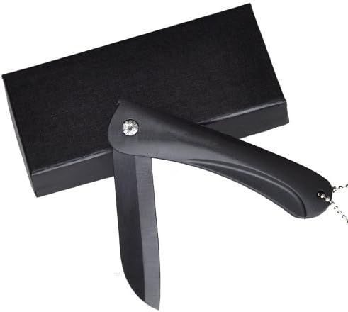 HMOMI 3.2 Inch Ceramic Folding Ceramic Pocket Knife/Fruit Ceramic Knife -- Black Blade -- Gift Packaging (Black)